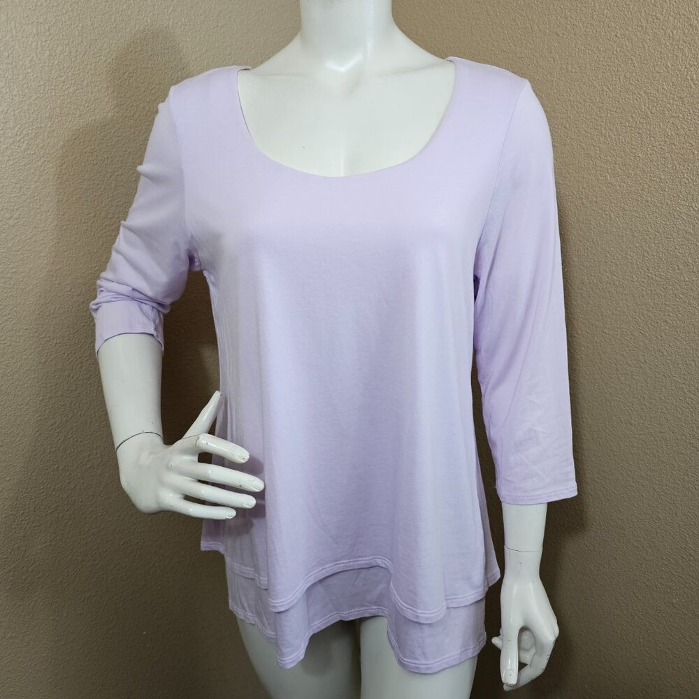 PureJILL Lavender Elliptical Layered 3/4 Sleeved Top~Size L